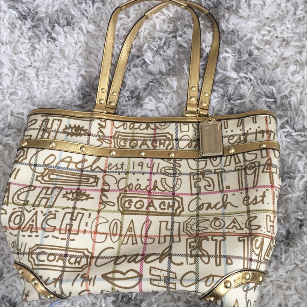 Large Coach Gold Graffiti tote - Picture 5 of 5